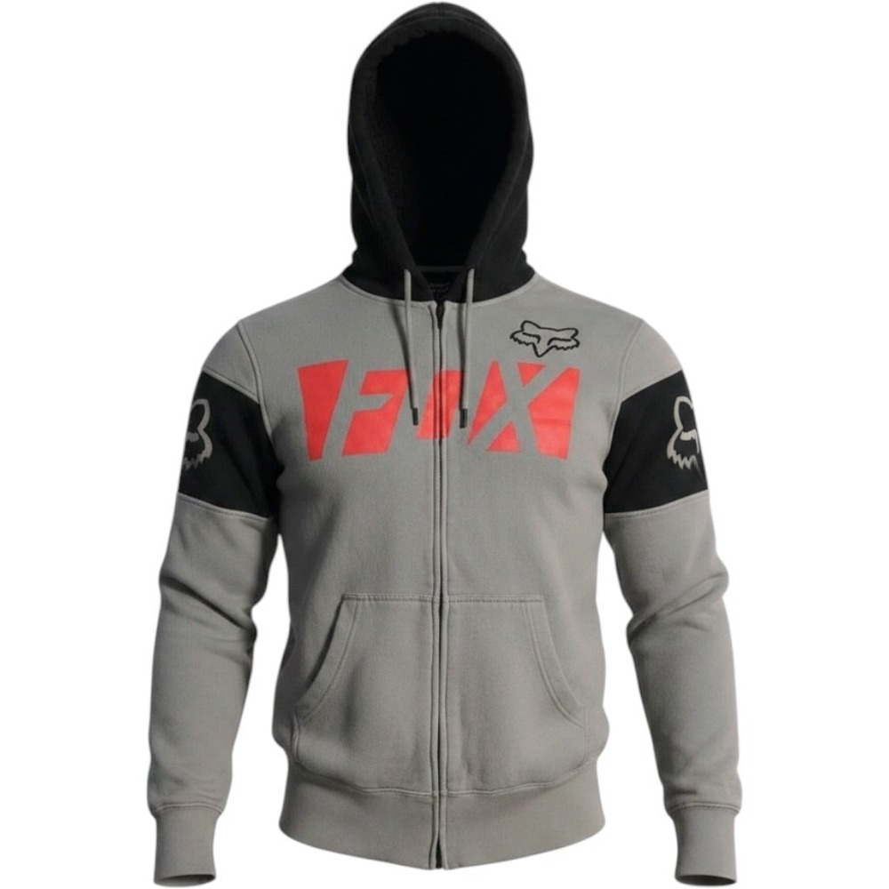 Fox Racing Sasquatch Hoodie Mens S Gray Faux Fur Lined Full Zip Moto